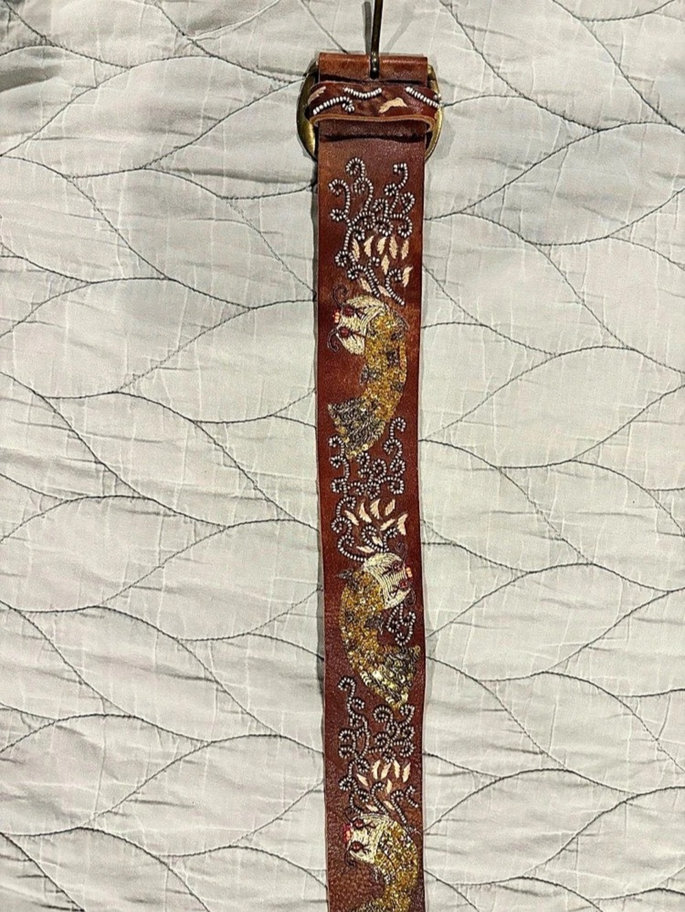 Vintage Betsey Johnson Brown Leather Belt with Catfish design